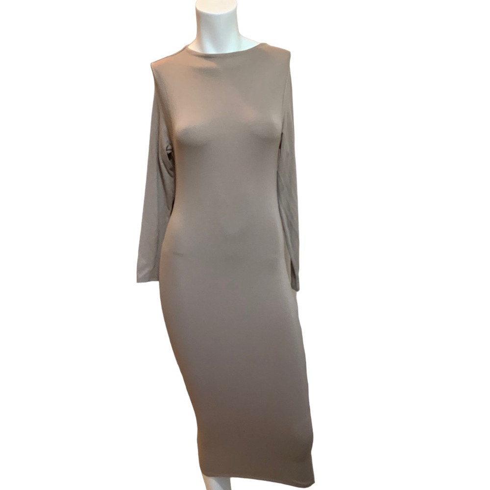 Naked Wardrobe Tan Mushroom Long Sleeved Midi Dress Perfect Like New! sz M